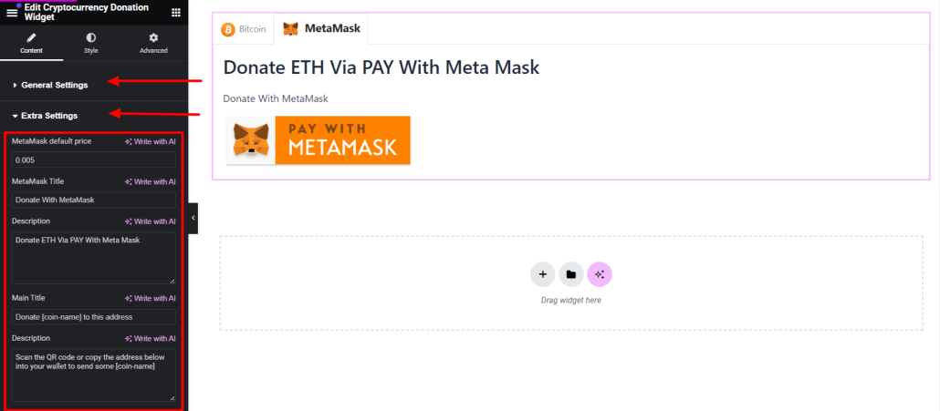Extra settings of Donation Widget