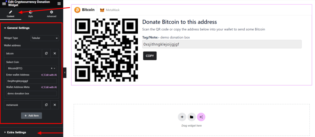 General settings Donation Widget