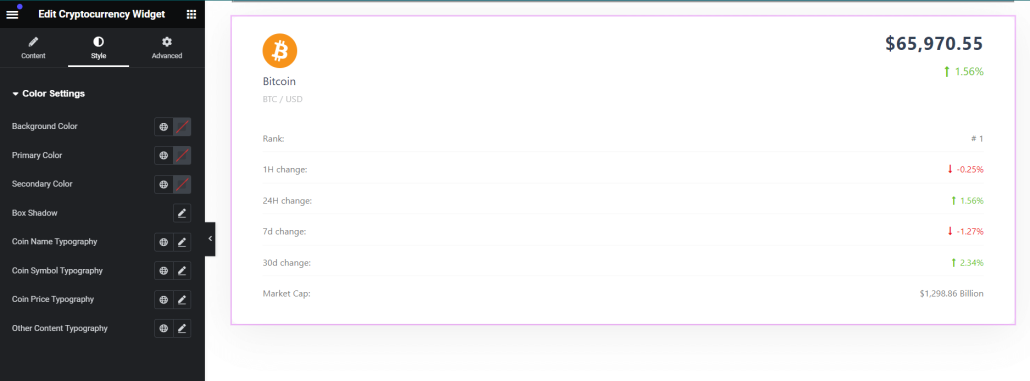Style Settings Cryptocurrency Widgets