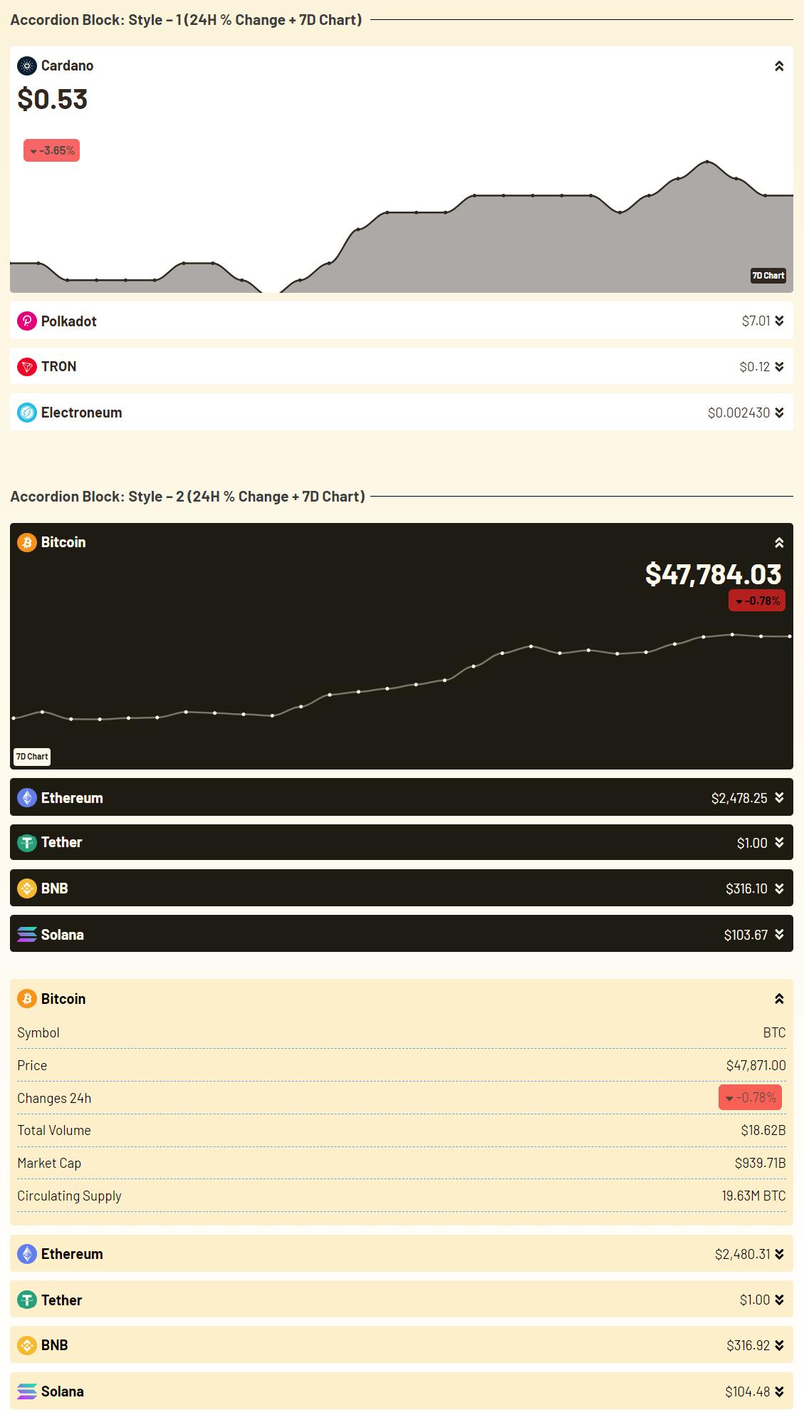 accordion block widget output