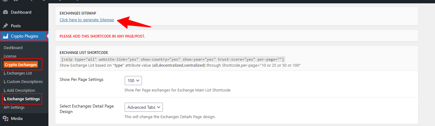generate sitemap exchange pages