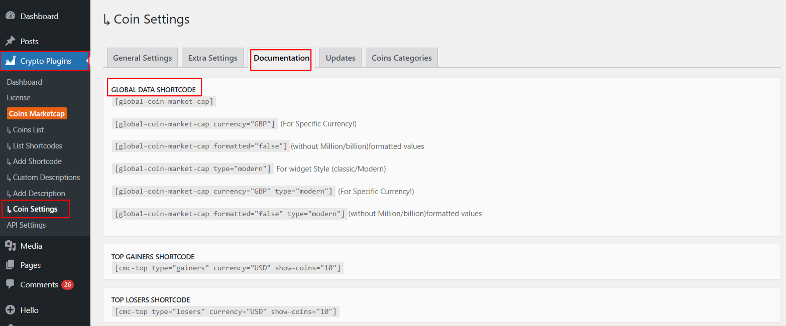 global data shortcode