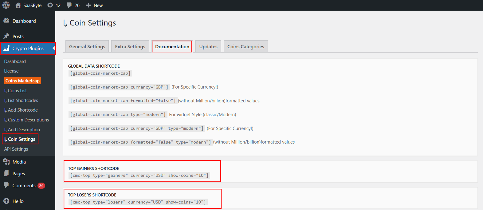 top gaineror loser shortcode
